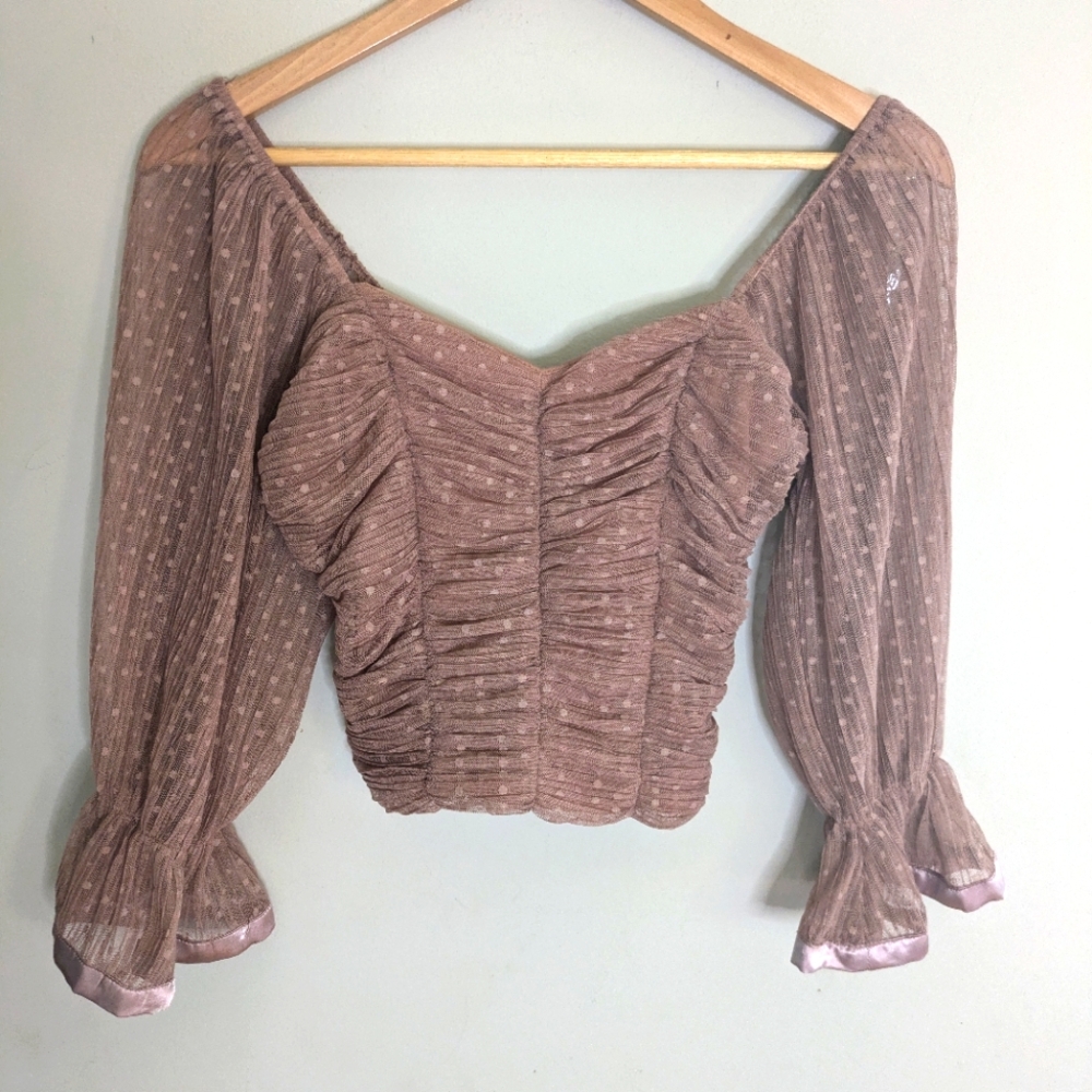 Haute Monde Babydoll Blush Ruched Crop Corset Blouse Top Size XS